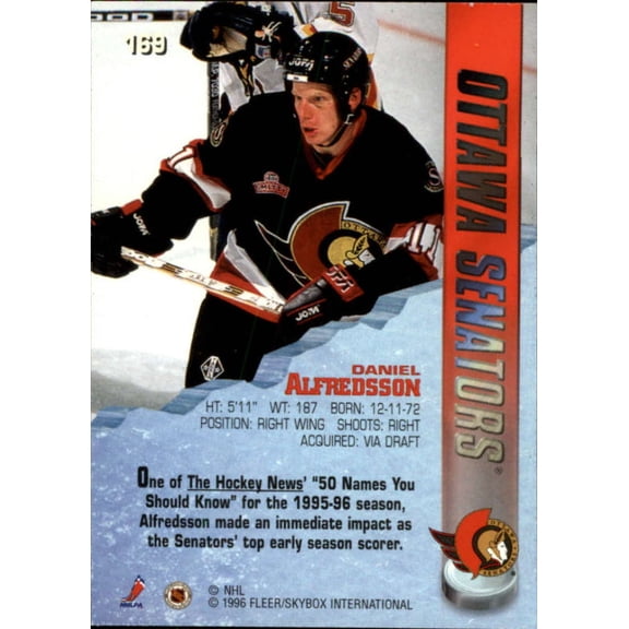 1995-96 Fleer Metal Ottawa Senators Team Set 8 Cards Daniel Alfredsson RC