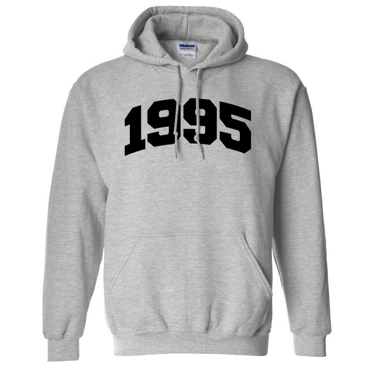 1995 College Style Hoodie Sweatshirt Unisex Small Grey