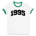thumbnail image 1 of 1995 College Style Ringer Tee Shirt Unisex Medium White/Kelly Green, 1 of 5