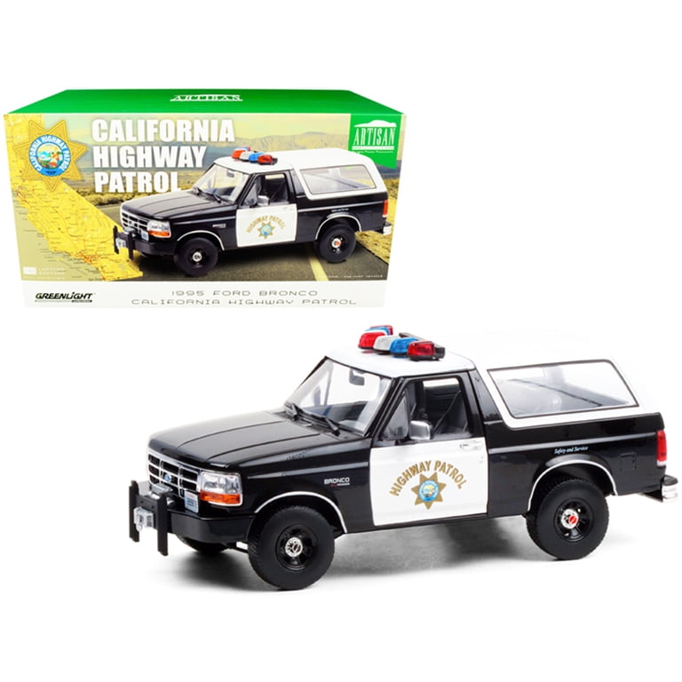 1/18 グリーンライト フォード ブロンコ ポリスカー パトカー ミニカー 1995 Ford Bronco Police Car Black And White California Highway