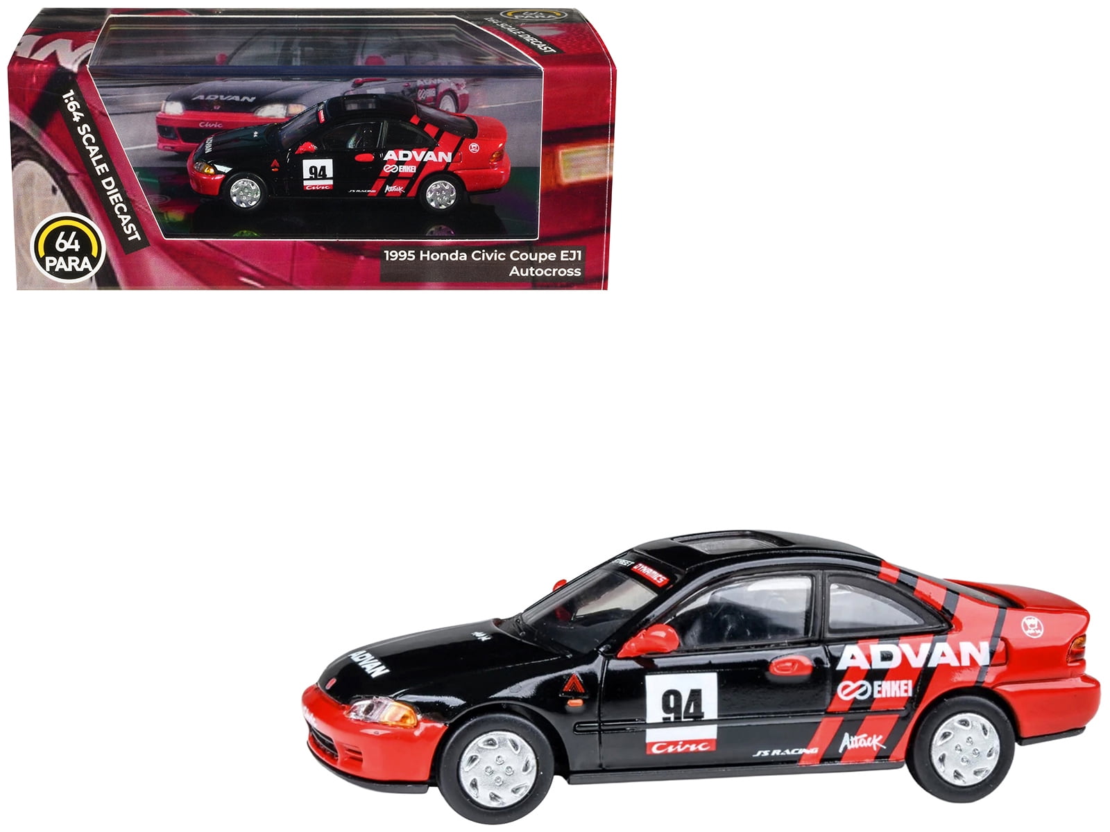 1995 Honda Civic Coupe EJ1 #94 "Autocross - ADVAN" Black and Red 1/64 Diecast Model Car by Paragon