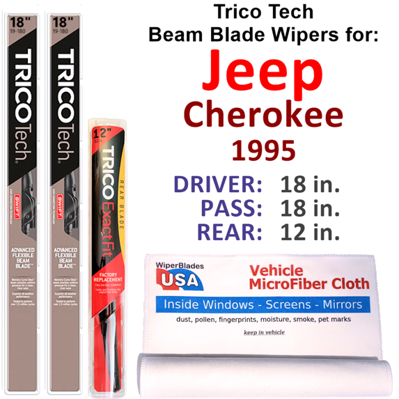 1995 Jeep Cherokee Beam Blade Wipers (Set of 3) w/Rear Wiper