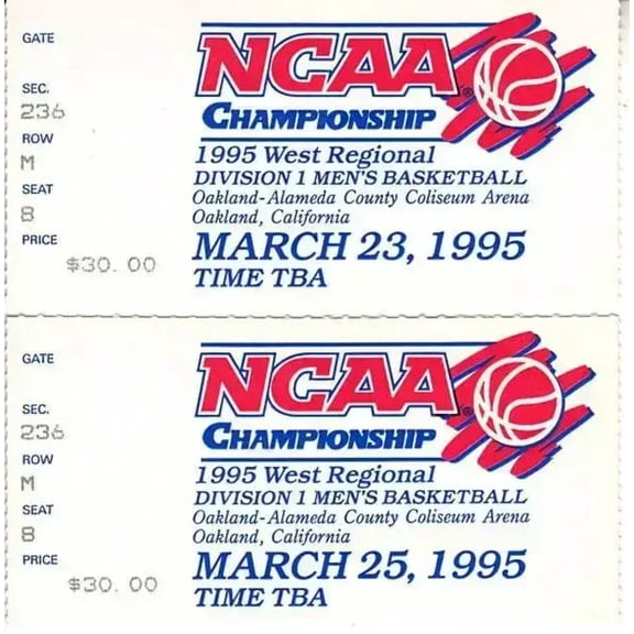 1995 NCAA Tournament West Regional ticket stubs UCLA Wins