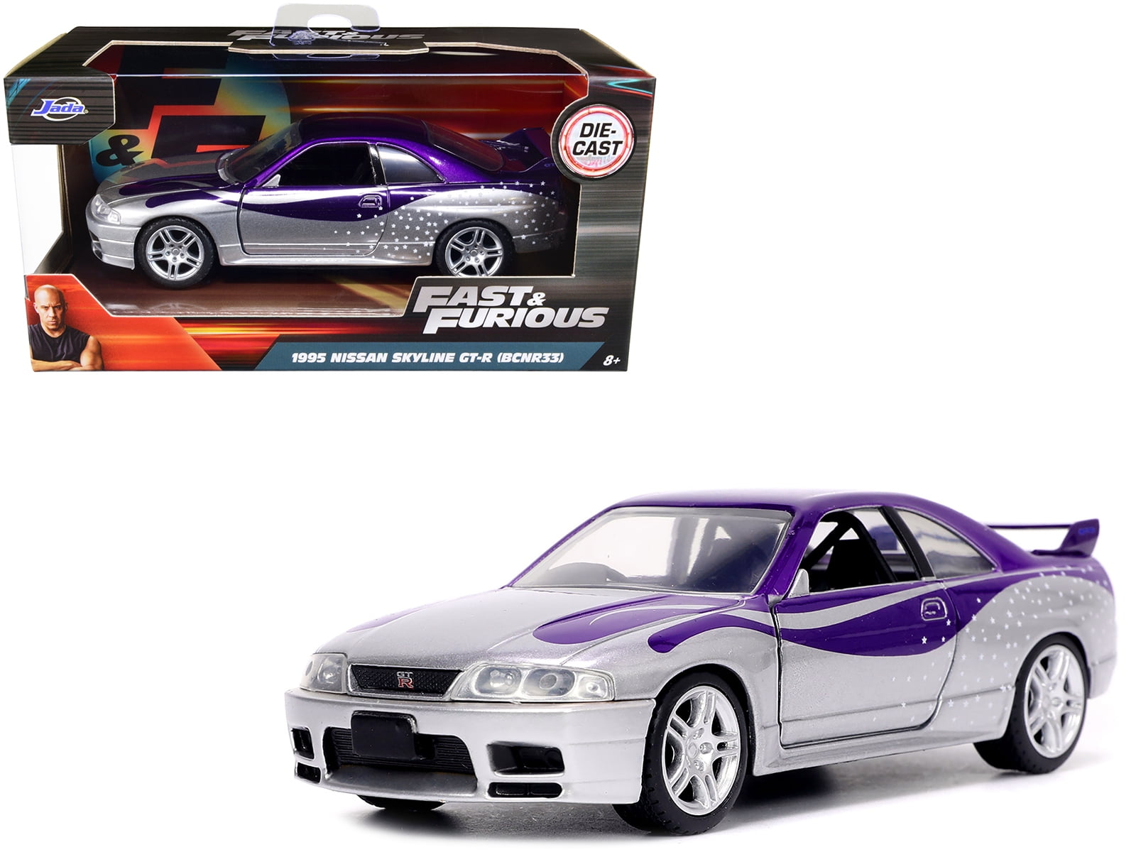 1995 Nissan Skyline GT-R (BCNR33) Purple and Silver Metallic Fast & Furious  Series 1/32 Diecast Model Car by Jada 