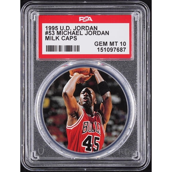 Graded 1995 Upper Deck Jordan Milk Caps Michael Jordan #53 PSA 10 Basketball Card