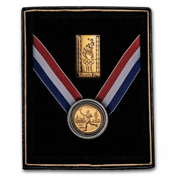 1995-W Gold $5 Commem Olympic Torch Runner Pf (w/'96 Atlanta Pin)