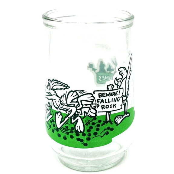 1995 Wile E Coyote & Road Runner Beware of Falling Rock #3 Jelly Jar Juice Glass - 6 oz.