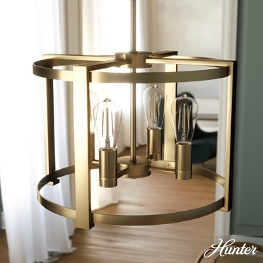 Hunter - Astwood 4-light Alturas Gold, Medium Size Chandelier, Dimmable, Caged Style, Drum Shaped, for Bedrooms, Kitchens, Dining, Living Rooms - 19958