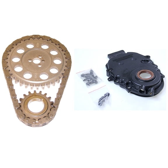 1996-02 Chevy GMC 5.0 305 5.7 350 Vortec Plastic Timing Cover (with crank sensor hole) & 3pc Timing Chain Set.