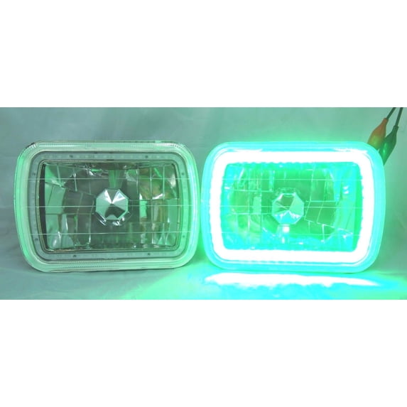 1996-2012 GMC Savana 3500 7X6 H6014/6052/6054 Chrome Crystal SMD Ring Halo Green Headlight Conversion
