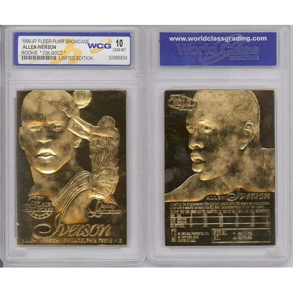 1996 ALLEN IVERSON Fleer Flair ROOKIE 23K Gold Card- Graded GEM-MINT 10