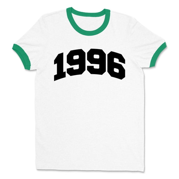 1996 College Style Ringer Tee Shirt Unisex 2X-Large White/Kelly Green