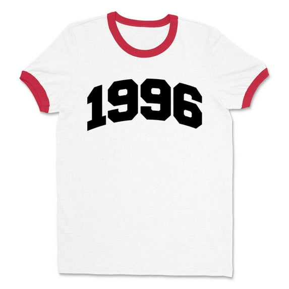 1996 College Style Ringer Tee Shirt Unisex Medium White/Red