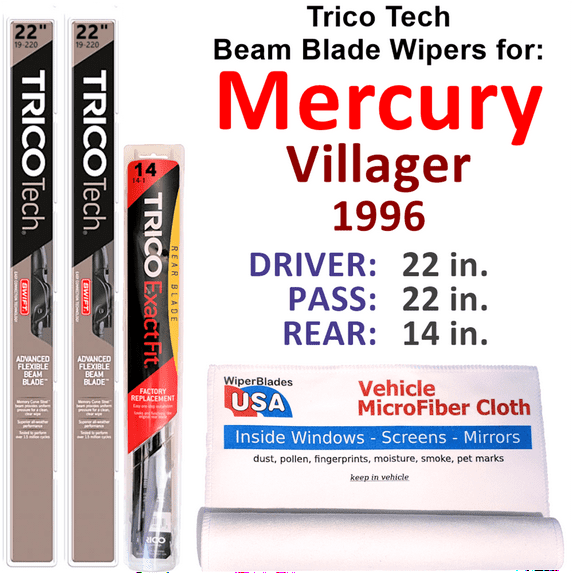 1996 Mercury Villager Beam Blade Wipers (Set of 3) w/Rear Wiper