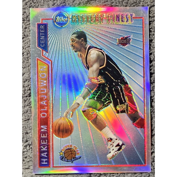 1996 Topps Mystery Finest Super Team NBA Finals Hakeem Olajuwon #M19 Bordered Refractor Houston Rockets NBA Basketball Trading Cards