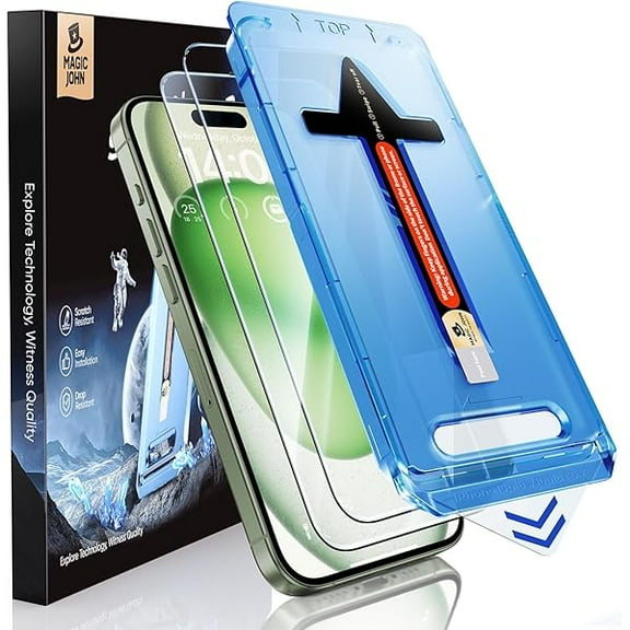 1997 2 Pack for iPhone 15 Plus 6.7 inch Tempered Glass Screen Protector, Auto Dust-Elimination Installation, Bubble Free, Dynamic Island Compatible, HD Clear, Easy Installation