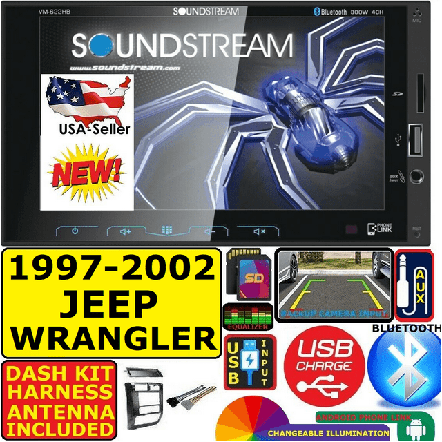 1997-2002 JEEP WRANGLER DOUBLE DIN BLUETOOTH SD AUX USB CAR RADIO STEREO PKG