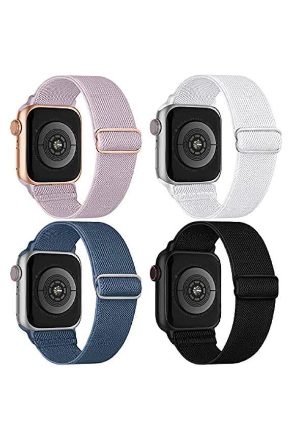 4 Pack Stretchy Solo Loop Compatible with Apple Watch Band Women Men, Sport Nylon Elastic Straps Braided Wristbands for iWatch Series 10 9 8 7 6 5 4 3 Ultra SE