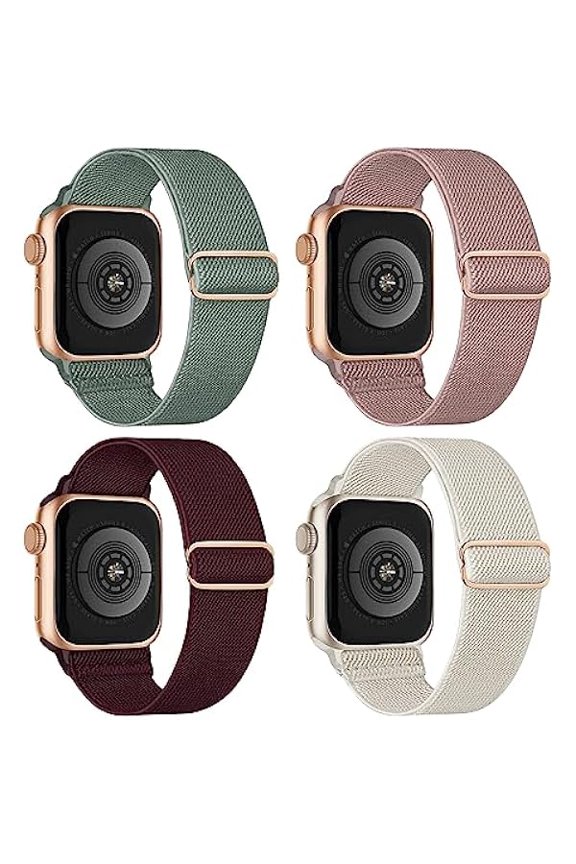 4 Pack Stretchy Solo Loop Compatible with Apple Watch Band Women Men, Sport Nylon Elastic Straps Braided Wristbands for iWatch Series 10 9 8 7 6 5 4 3 Ultra SE