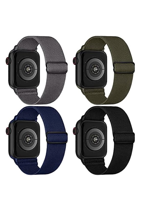 4 Pack Stretchy Solo Loop Compatible with Apple Watch Band Women Men, Sport Nylon Elastic Straps Braided Wristbands for iWatch Series 10 9 8 7 6 5 4 3 Ultra SE