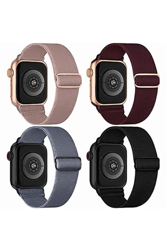 4 Pack Stretchy Solo Loop Compatible with Apple Watch Band Women Men, Sport Nylon Elastic Straps Braided Wristbands for iWatch Series 10 9 8 7 6 5 4 3 Ultra SE