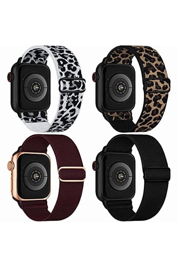 4 Pack Stretchy Solo Loop Compatible with Apple Watch Band Women Men, Sport Nylon Elastic Straps Braided Wristbands for iWatch Series 10 9 8 7 6 5 4 3 Ultra SE
