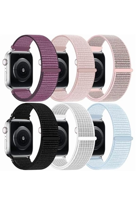 6 Pack Nylon Sport Loop Band Compatible with Apple Watch Band Women Men, Soft Adjustable Braided Replacement Straps for iWatch Series 10 9 8 7 6 5 4 3 2 1 SE Ultra