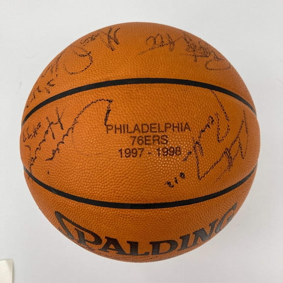 1997-98 Philadelphia 76ers Team Signed Game Basketball Allen Iverson Rookie JSA