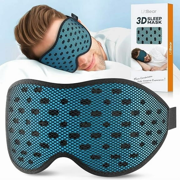 1997 Breathable Sleep Mask, 3D Eye Mak Sleep for Side Sleepers Women Men, Light Blocking Sleeping Mask with Adjustable Strap, Soft Lightweight Eye Cover for Travel, Night Work, Nap, Office - Blue