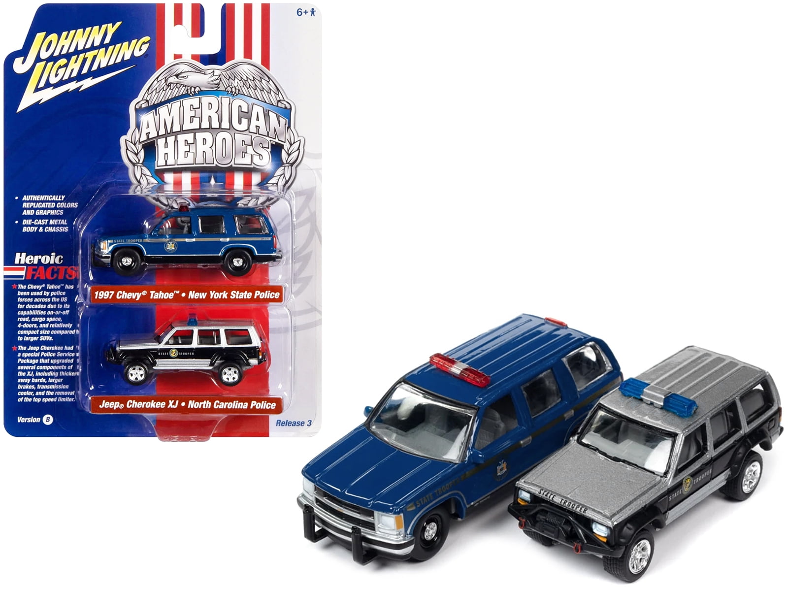 ミニカー Jonny Lightning 1/64 1997 Chevy Tahoe 1997 Chevrolet Tahoe Blue with Gold Stripes and Jeep