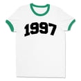 thumbnail image 1 of 1997 College Style Ringer Tee Shirt Unisex X-Large White/Kelly Green, 1 of 5