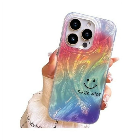 1997 Compact Case for iPhone 14 Pro Rainbow Smile Design,Cute Trendy Soft Slim TPU Shockproof Protective Bumper Phone Cases Cover for Women Girls Aesthetic Glitter Shiny Bling