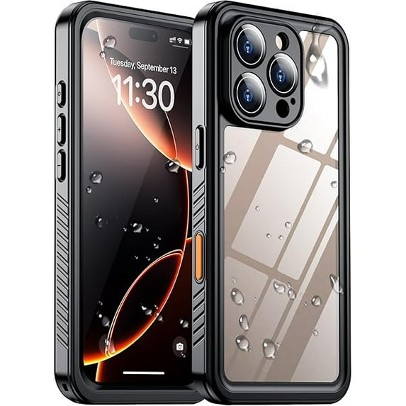 1997 Compatible with iPhone 16 Pro Max Case Waterproof, Built-in Screen & Camera Protector IP68 Underwater Full Body 16FT Military Dropproof Shockproof Phone Case 6.9"-Black/Clear