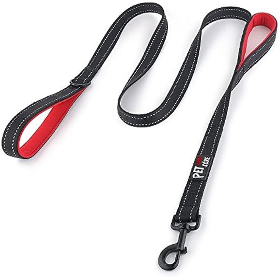 1997 Double Handle Dog Leash 4ft, Heavy Duty, Reflective Dual Handle Dog Leash for Safety Training, for Medium Large Dogs,2 Handle Leads(Black)