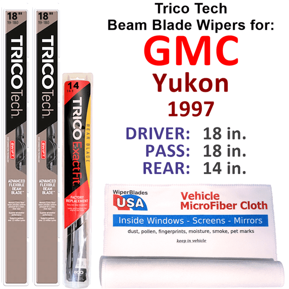 1997 GMC Yukon Beam Blade Wipers (Set of 3) w/Rear Wiper