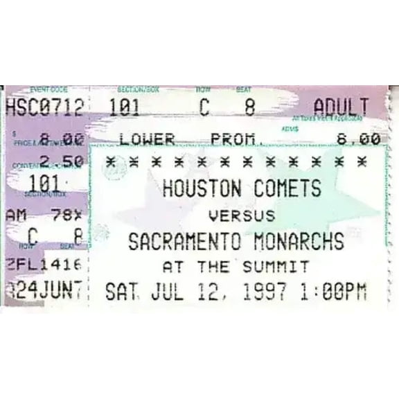 1997 WNBA Inaugural Season Houston Comets vs Sacramento ticket stub Cynthia Cooper