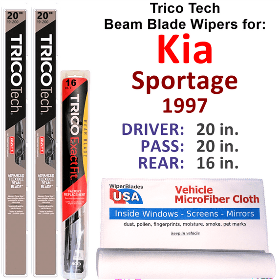 1997 Kia Sportage Beam Blade Wipers (Set of 3) w/Rear Wiper