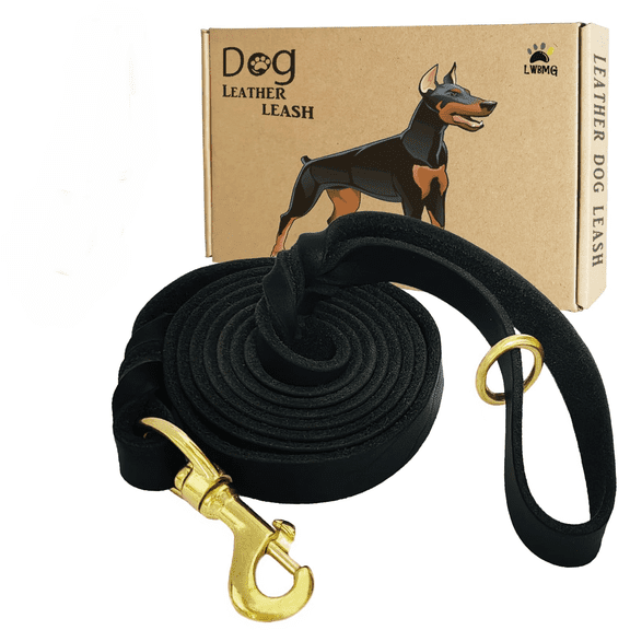 1997 Leather Dog Leash 8ftx1/2 inch, Heavy Duty Dog Leashes, Strong and Sturdy Handmade Pet Leashes, Soft and Comfortable Leather Leash for Medium Large Dogs Training and Walking Black