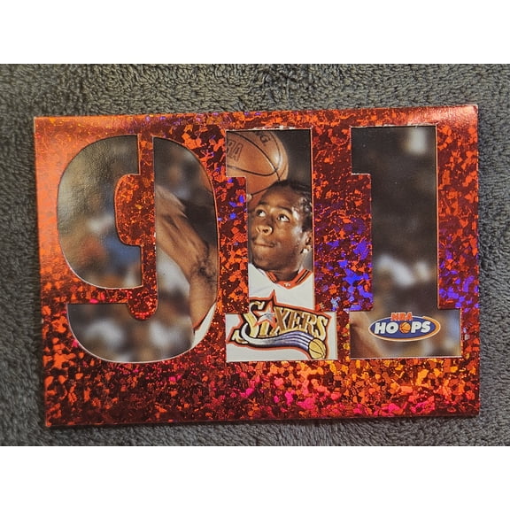 1997 NBA Hoops 911 Allen Iverson #8 Basketball Card SkyBox Philadelphia 76ers Very Good