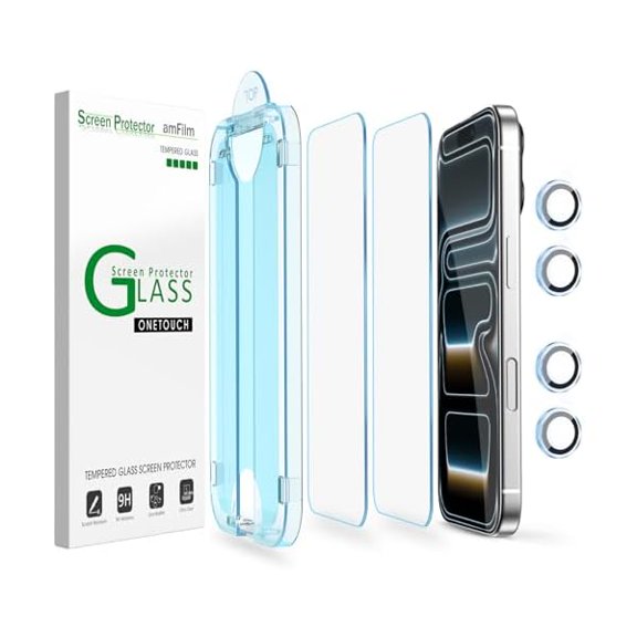 1997 OneTouch Screen Protector for iPhone 17 Pro 6.3'' + Camera Lens Protector | Auto-Alignment Install | Bubble Free | 9H Tempered Glass | Shatterproof | FHD Clarity | Case Friendly | 2+4 Pack