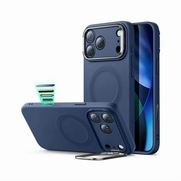 1997 Silicone Case for iPhone 17 Pro, Built-in Camera Stash Stand Compatible with MagSafe, Military-Grade Drop Protection Magnetic Phone Case for iPhone 17 Pro, Cloud Series, Navy Blue