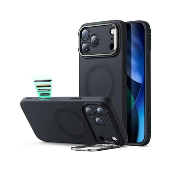 1997 Silicone Case for iPhone 17 Pro Max, Built-in Camera Stash Stand Compatible with MagSafe, Military-Grade Drop Protection Magnetic Phone Case for iPhone 17 Pro Max, Cloud Series, Black