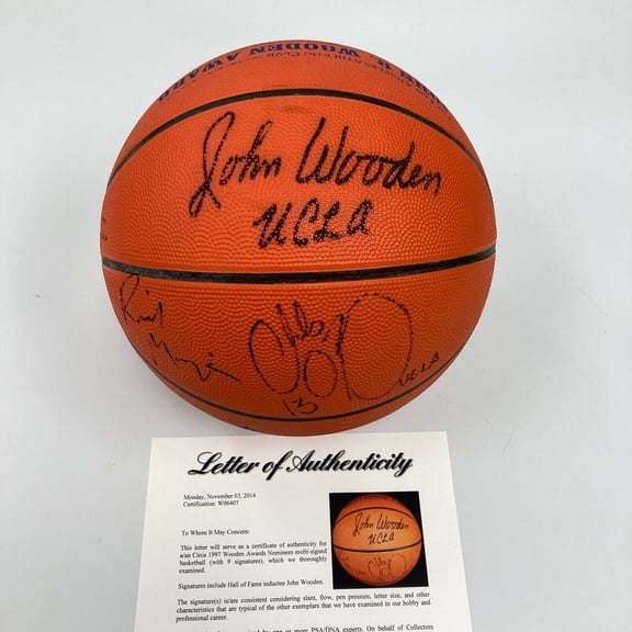 1997 Tim Duncan Rookie John Wooden Award Winners Multi Signed Basketball PSA