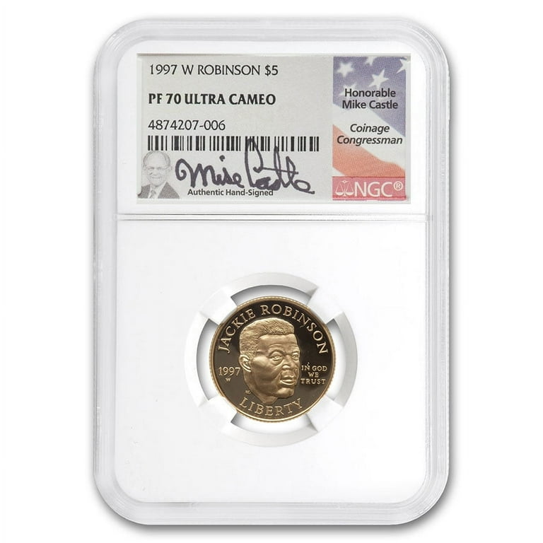1997-W Gold $5 Commem Jackie Robinson PF-70 NGC (M. Castle