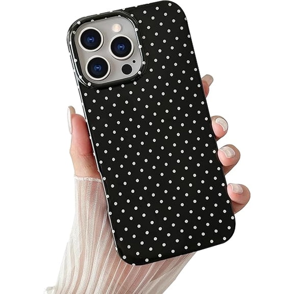 1997 for iPhone 16 Pro Case Cute Polka Dot Phone Case Soft TPU Slim Shockproof Phone Cover for Women Girls, Black