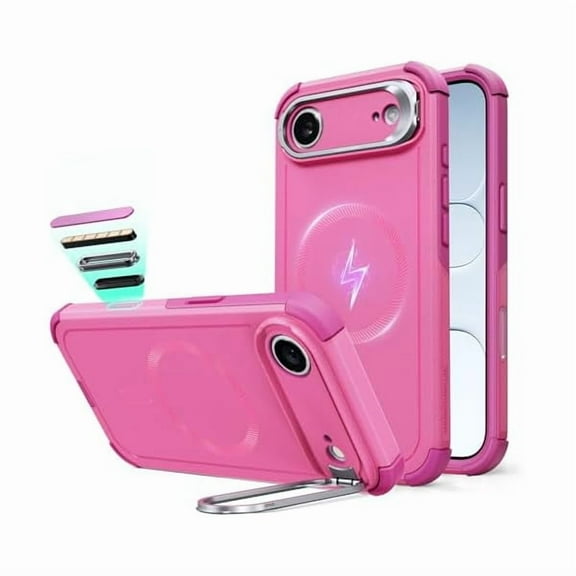 1997 for iPhone Air Case with Stash Stand, 7X Military-Grade Drop Protection, Camera Control, Shock-Absorbing iPhone 17 Air Phone Rugged case, Compatible with MagSafe Accessories, Cyber Series, Pink