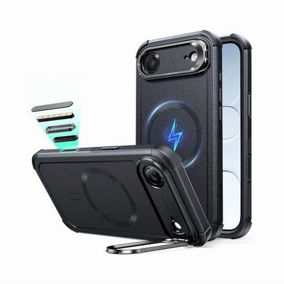 1997 for iPhone Air Case with Stash Stand, 7X Military-Grade Drop Protection, Camera Control, Shock-Absorbing iPhone 17 Air Phone Rugged case, Compatible with MagSafe Accessories, Cyber Series, Black