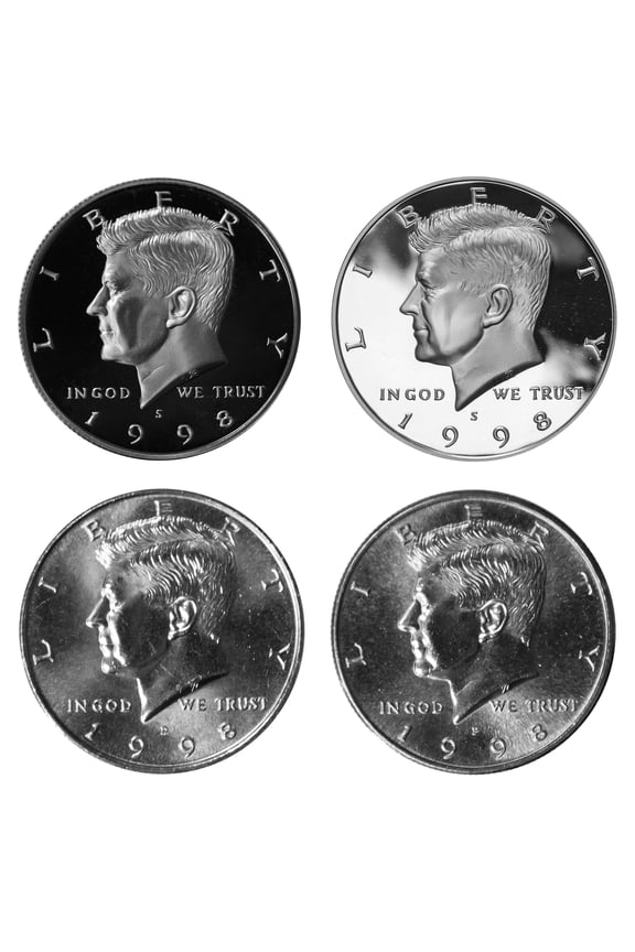 1998 Kennedy Half Dollar Year Set - P & D BU + S Clad Proof + S Silver proof - 4 Coin Lot