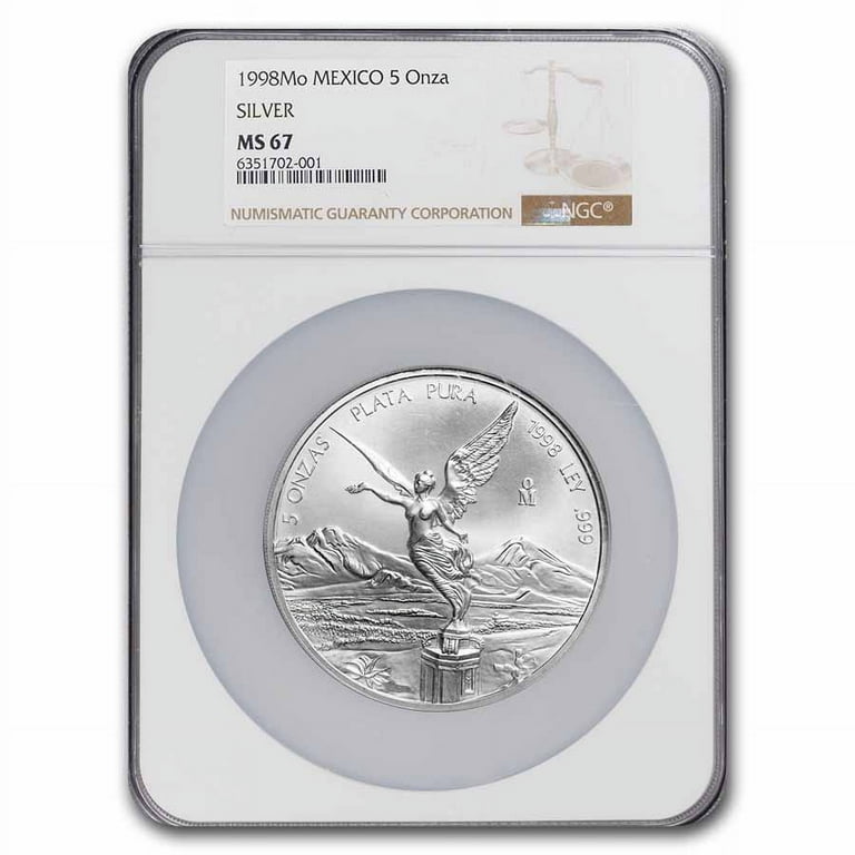 1998 Mexico 5 oz Silver Libertad MS-67 NGC (Label Varies