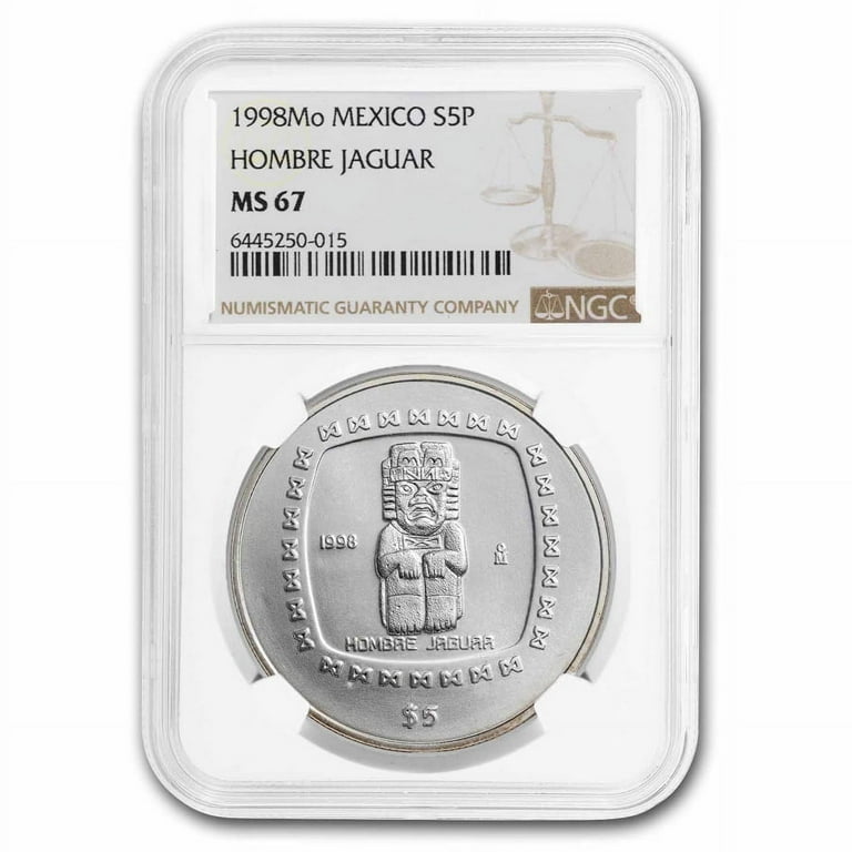 モコ☆ 1998-Mo Mexico 1 oz Silver 5 Pesos Hombre Jaguar MS-67 NGC